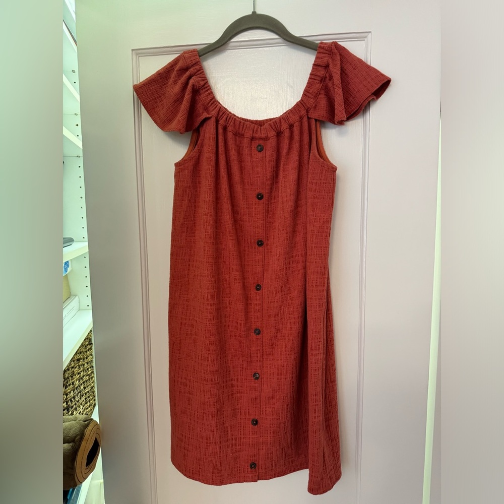 Madewell Texture and Thread Off Shoulder Flutter Sleeve Dress